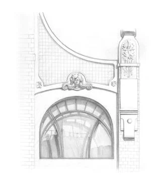Pencil drawing of a facade with window Stock Illustration