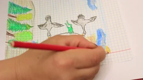 Pencil drawing on lined paper | Stock Video | Pond5