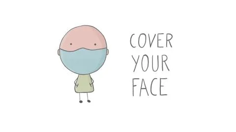 Pencil drawing on using face mask Stock Illustration