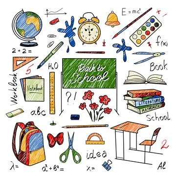 Pencil drawings, school elements set Back to School Stock Illustration