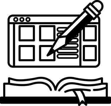 Pencil is drawn on a computer screen with a book open Stock Illustration