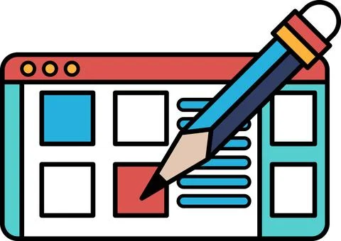 A pencil is drawn on a computer screen with a red square in the middle Illustrazione stock