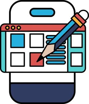 A pencil is drawn on a computer screen with a red box Stock Illustration