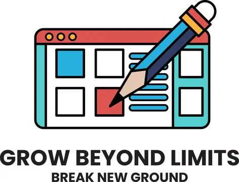 A pencil is drawn on a computer screen with the words Grow Beyond Limits Stock Illustration