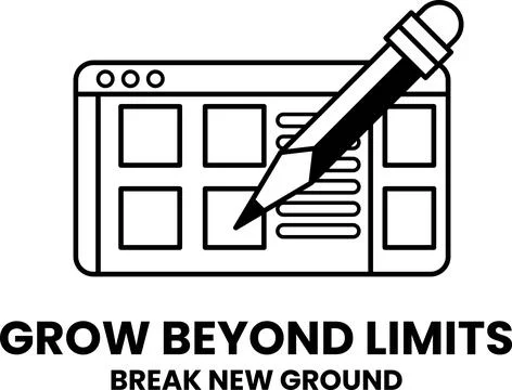 Pencil is drawn on a computer screen with the words Grow Beyond Limits Stock Illustration
