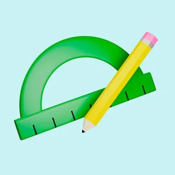 Pencil draws lines with a protractor. Creates corners from geometry. 3d rende Stock Illustration