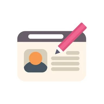 Pencil editing profile text on card with photo id Stock Illustration
