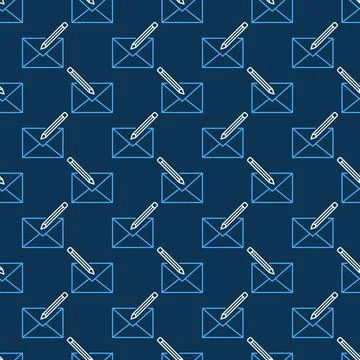 Pencil with Envelope vector blue line seamless pattern イラスト素材