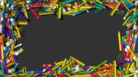 Pencil, Eraser, Pin, and Scale on The Edges, Back To School Background Stock Illustration