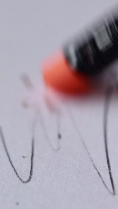 Pencil eraser rubbing out graphite scribble macro. Vertical Stock Footage 334658313