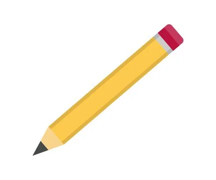 Pencil with eraser on white background in flat style logo design. Stock Illustration