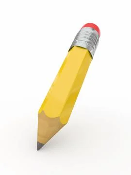Pencil with eraser on white isolated background. 3d Иллюстрация