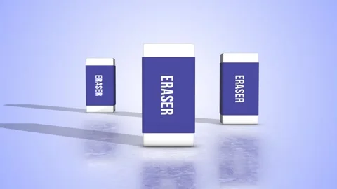 Pencil Erasers on a Light Reflective Floor. Rubber Erasers 3D Animation. 4K Stock Footage 293600638