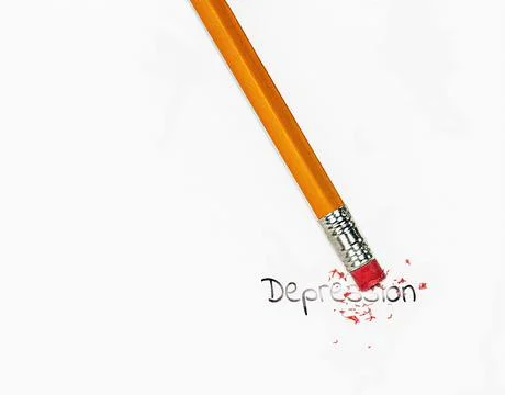 Pencil Erasing Depression Text Stock Photos