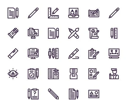 Pencil featuring 28 High Resolution Vector Icons in Bold Line Design Stock Illustration