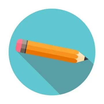 Pencil. Flat Design. Long shadow. Circle. Isolated on white Illustrazione stock