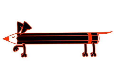 Pencil in the form of a dog doing a stand. Vector illustration isolated on white Stock Illustration