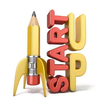 Pencil in the form of rocket with text START UP 3D Stock-Illustration