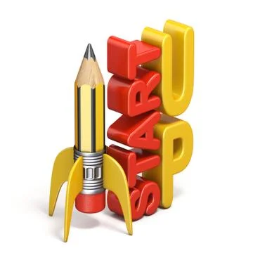 Pencil in the form of rocket with text START UP 3D Stock Illustration