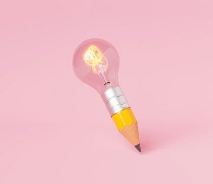 Pencil with glowing light bulb Stock Illustration