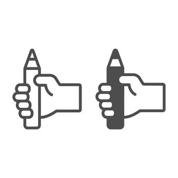Pencil in hand line and solid icon, online education concept, education idea Illustrazione stock