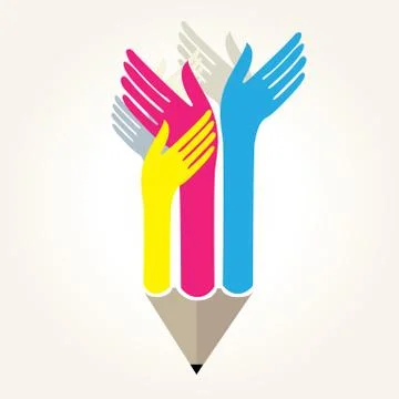 Pencil with hands - educational concept Stock Illustration