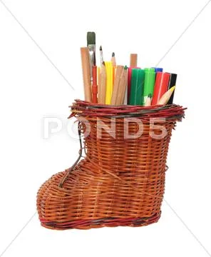 Pencil holder isolated on white Stock Photos