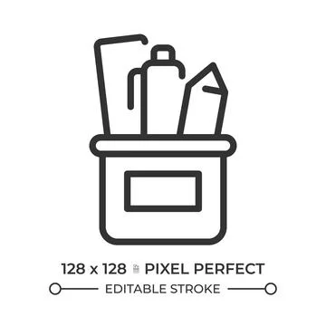 Pencil holder pixel perfect line icon Stock Illustration