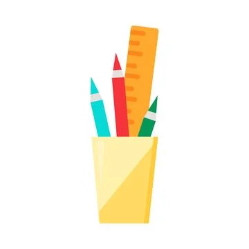Pencil holder with stationery flat illustration イラスト素材