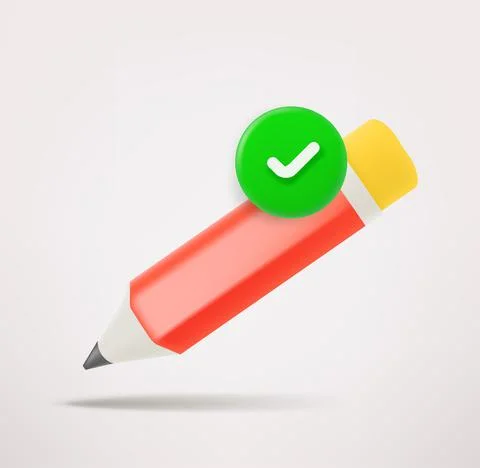 Pencil, icon with checkmark. 3d vector icon Illustrazione stock