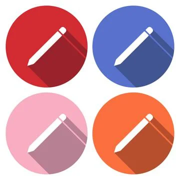 Pencil icon in flat style with long shadow . Colours circles button Иллюстрация
