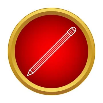 Pencil icon inside a red gold button 스톡 일러스트