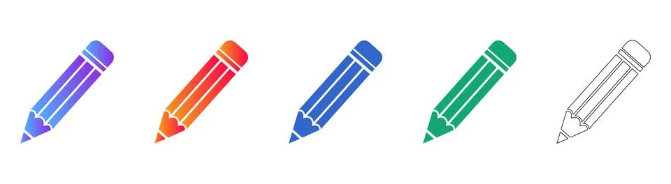 Pencil Icon Set with Gradient and Outline Styles Stock Illustration