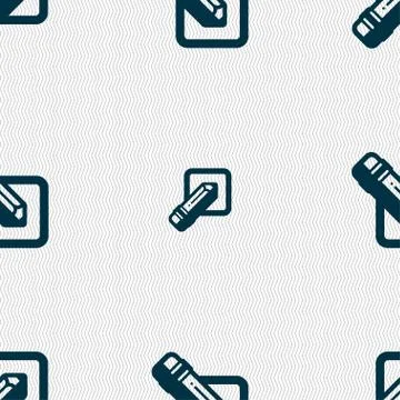 Pencil icon sign. Seamless pattern with geometric texture. Vector イラスト素材