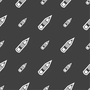 Pencil icon sign. Seamless pattern on a gray background. Stock Illustration