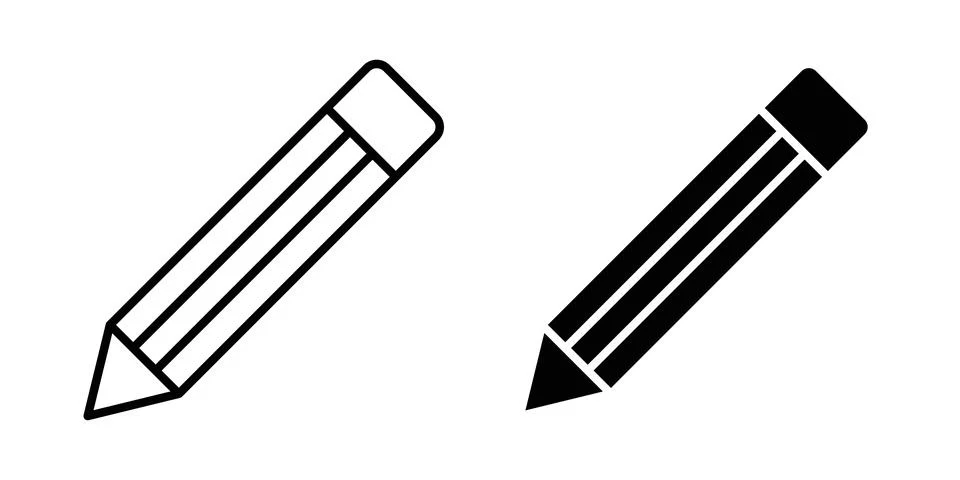 Pencil icon solid, line, and editable vector set. Stock Illustration