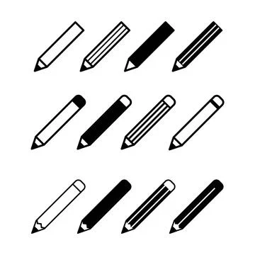 Pencil icon vector doodle element set for education in a glyph pictogram il.. Illustrazione stock