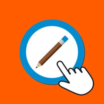 Pencil icon. Write, edit concept. Hand Mouse Cursor Clicks the Button. Stock Illustration