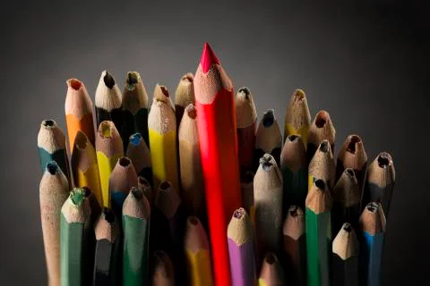 Pencil Inspire Concept, Sharp Creative Idea in Crowd Used Broken Pencils Stock Photos