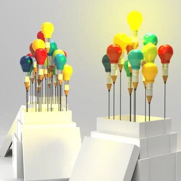 Pencil light bulb 3d as think outside of the box and leadership as concept Stock Illustration