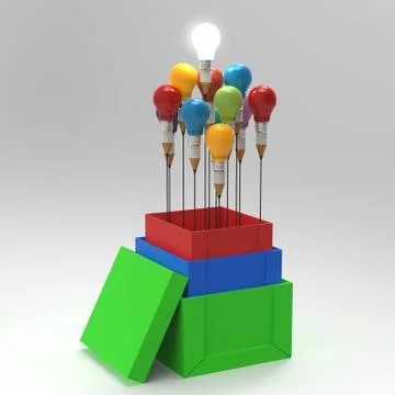 Pencil light bulb 3d as think outside of the box and leadership as concept Stock Illustration