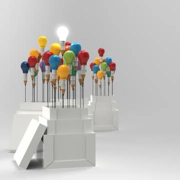 Pencil light bulb 3d as think outside of the box and leadership as concept Stock Illustration
