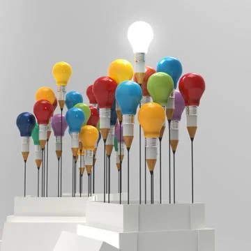 Pencil light bulb 3d as think outside of the box as concept Stock Illustration