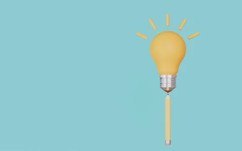 Pencil light bulb solution, Brainstorm invention ideas 3d illustration Stock Illustration