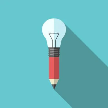 Pencil-lightbulb, flat style Stock Illustration