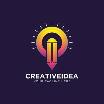 Pencil with lightbulb lamp. Creative Idea logo design concept of digital colo Stock Illustration