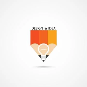 Pencil Logo and Creative light bulb idea symbol vector template.Design studio Stock Illustration