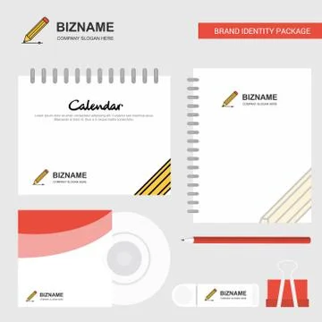 Pencil Logo, Calendar Template, CD Cover, Diary and USB Brand Stationary Pack Stockillustratie