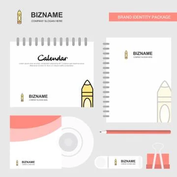 Pencil  Logo, Calendar Template, CD Cover, Diary and USB Brand Stationary Pac Stock Illustration