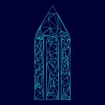 Pencil low poly triangulation triangulated polygonal electric cyan blue vibra Stock Illustration